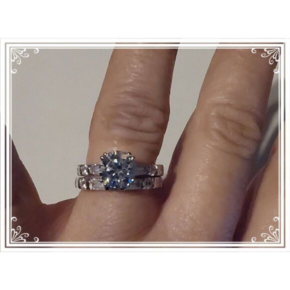 New~DIAMONIQUE 8.68 Baguette & Round Cut Bridal Wedding Ring Set Sz 9 - Picture 3 of 7